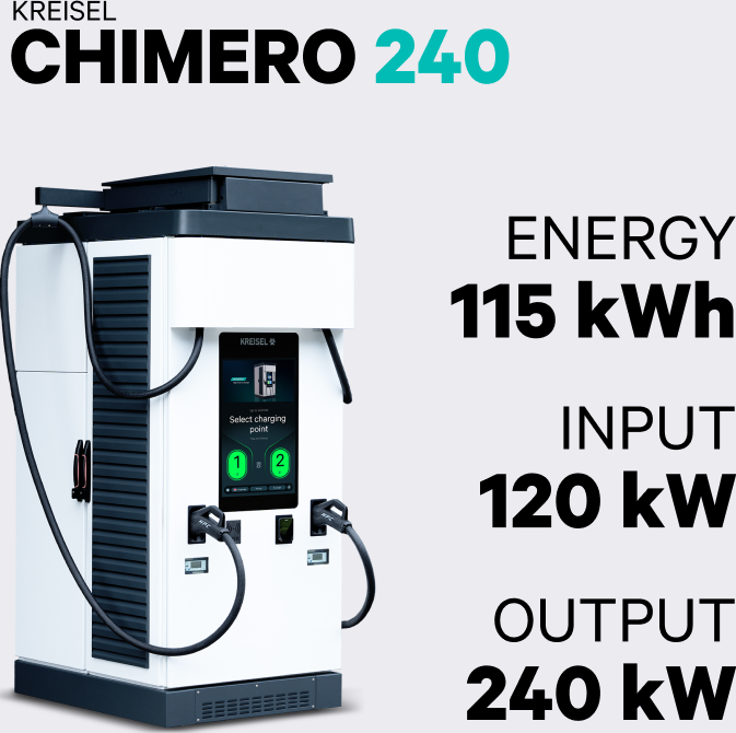 Chimero 240 charging station requires 120 kW input and delivers 240 kW output with a 115 kWh battery
